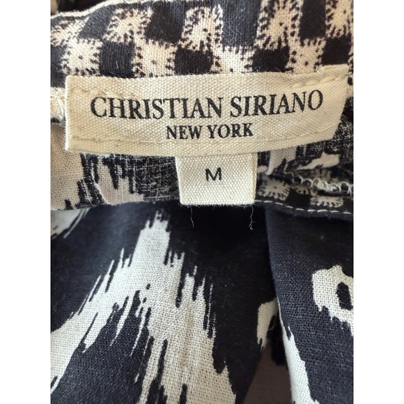 Christian Siriano Linen Peasant Black White Ikat Boho Puff Sleeve Top Size M - Picture 5 of 7